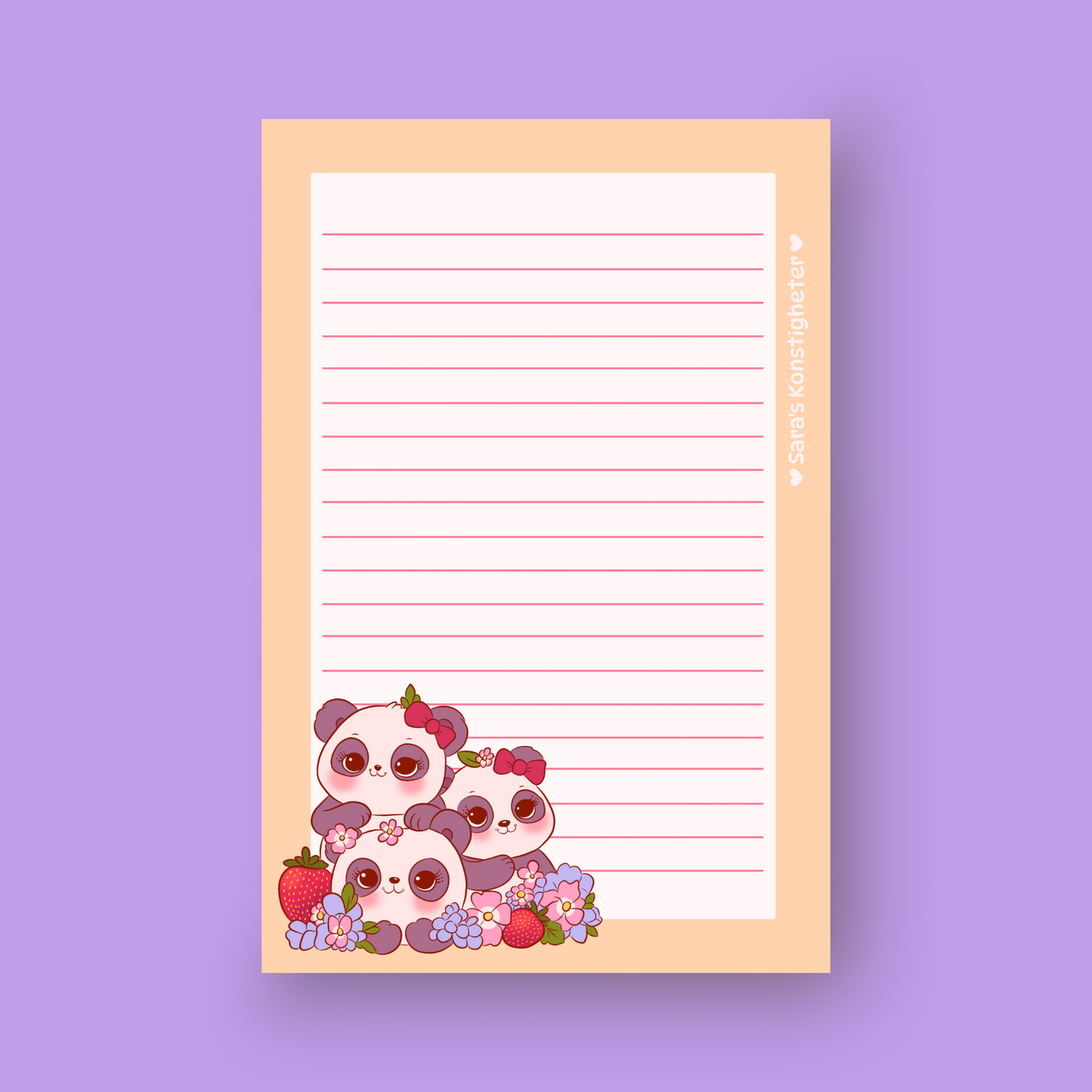 Strawberry Pandas - Notepad - A6 size - 24 pages