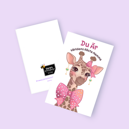 Mother's Day Greeting Card - Giraffe - Available in 3 different languages - Purple Envelope Included