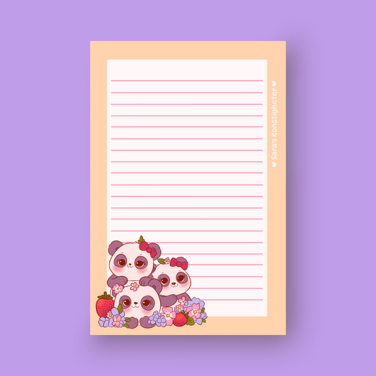 Strawberry Pandas - Notepad - A6 size - 24 pages